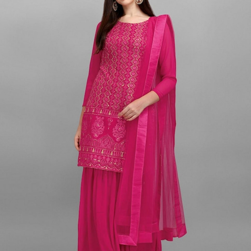 Embroidered semi-stitched dress material